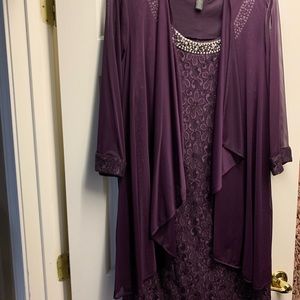 Beaded neck & lace dress with flyaway jacket